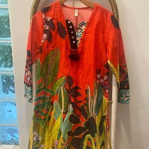 Ethnic by Outfitters Womens 100% Cotton Multicolor V-neck 3/4 Sleeves Tunic XS